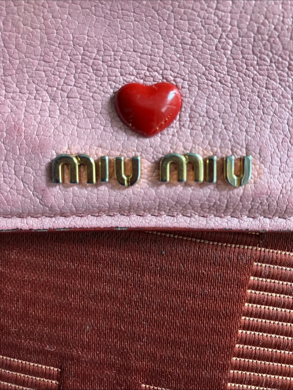 Miu Miu Pink Leather Card Holder and wallet with Red Heart Accent